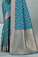 Turquoise Blue & Gold Woven Design Zari Banarasi Silk Saree