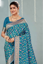 Turquoise Blue & Gold Woven Design Zari Banarasi Silk Saree