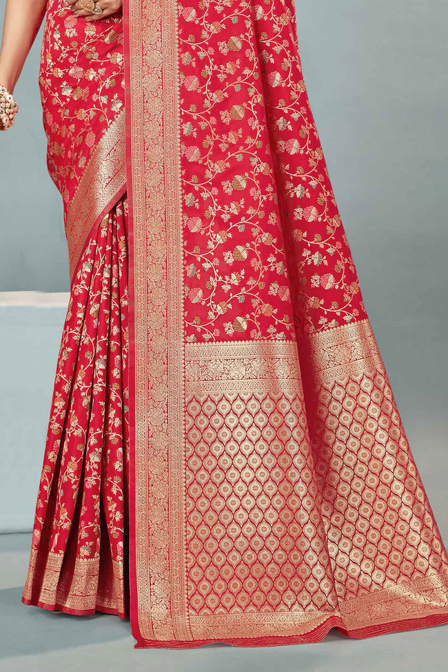 Red & Gold Woven Design Zari Banarasi Silk Saree
