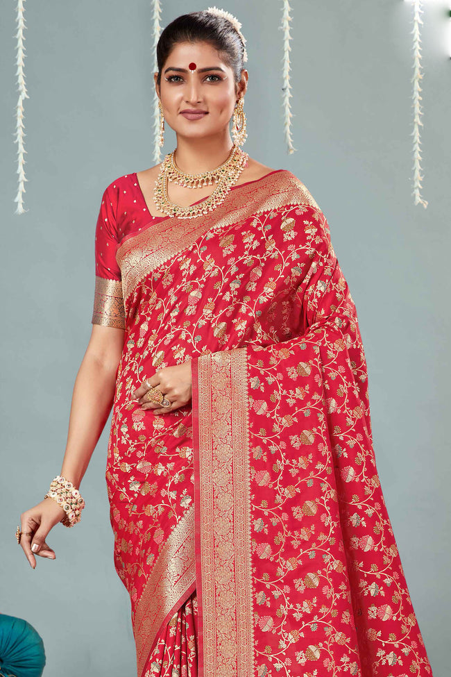 Red & Gold Woven Design Zari Banarasi Silk Saree