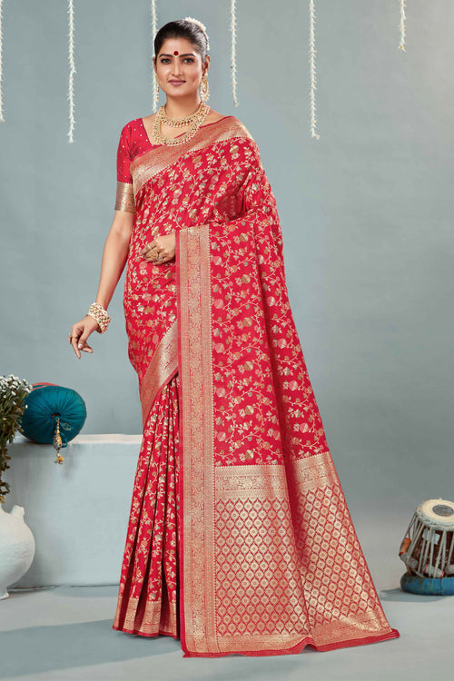 Red & Gold Woven Design Zari Banarasi Silk Saree