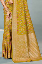 Mustard Yellow & Gold Woven Design Zari Banarasi Silk Saree