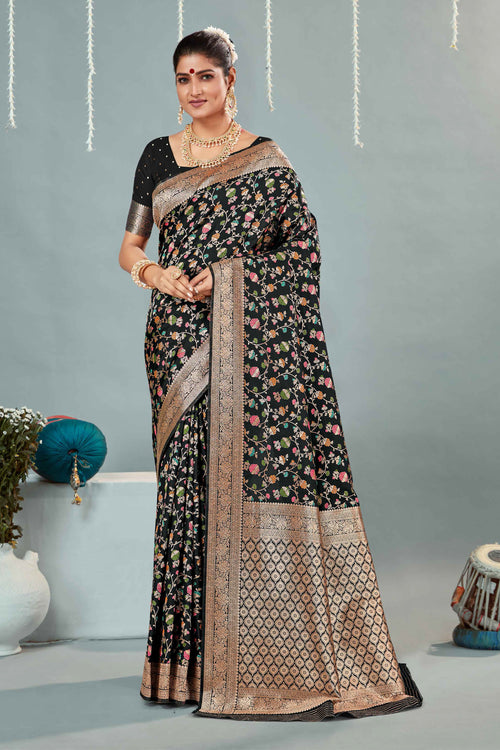 Black & Gold Woven Design Zari Banarasi Silk Saree