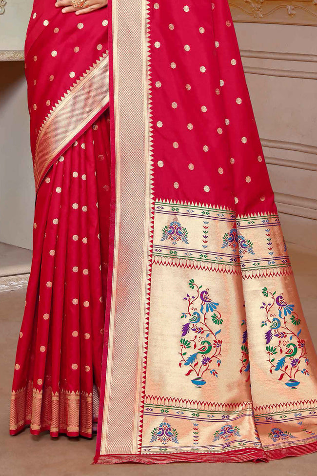 Crimson Red Zari Woven Paithani Silk Saree