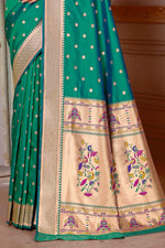 Teal Green Zari Woven Paithani Silk Saree