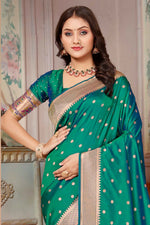 Teal Green Zari Woven Paithani Silk Saree