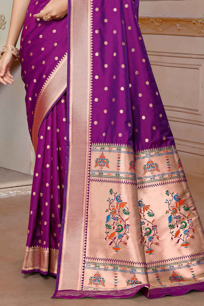 Purple Zari Woven Paithani Silk Saree