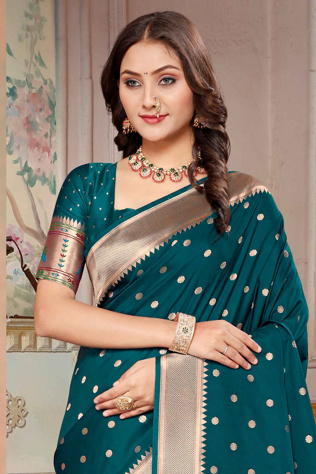 Dark Green Zari Woven Paithani Silk Saree