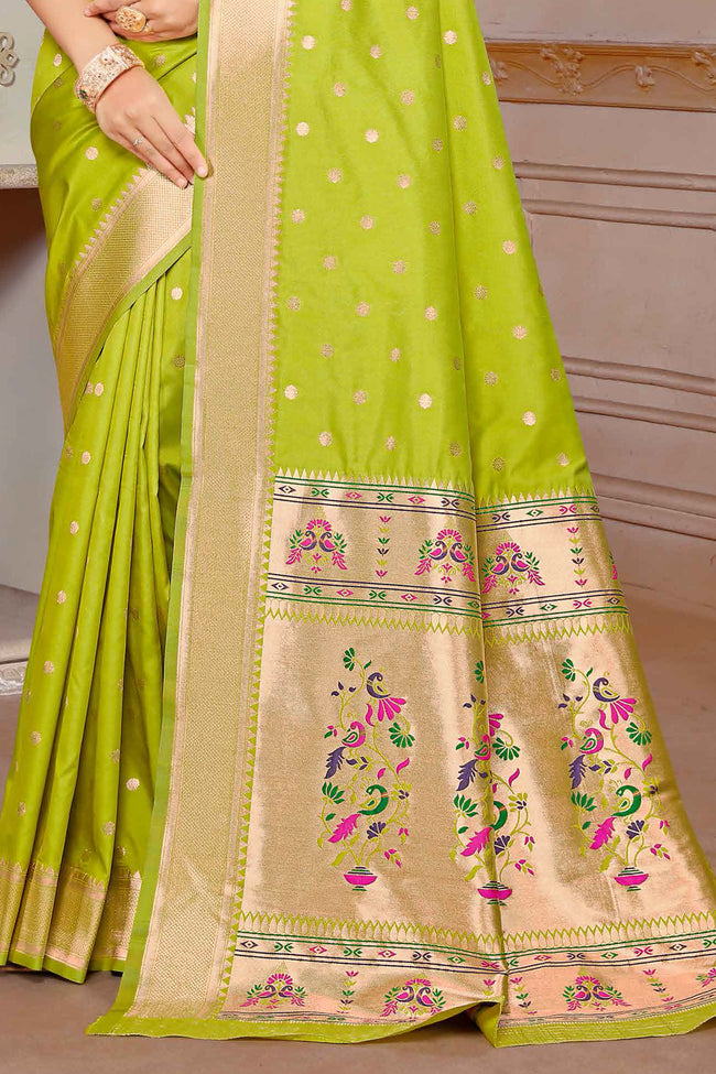 Pear Green Woven Zari Paithani Silk Saree
