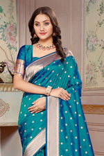 Feroza Blue Woven Zari Paithani Silk Saree