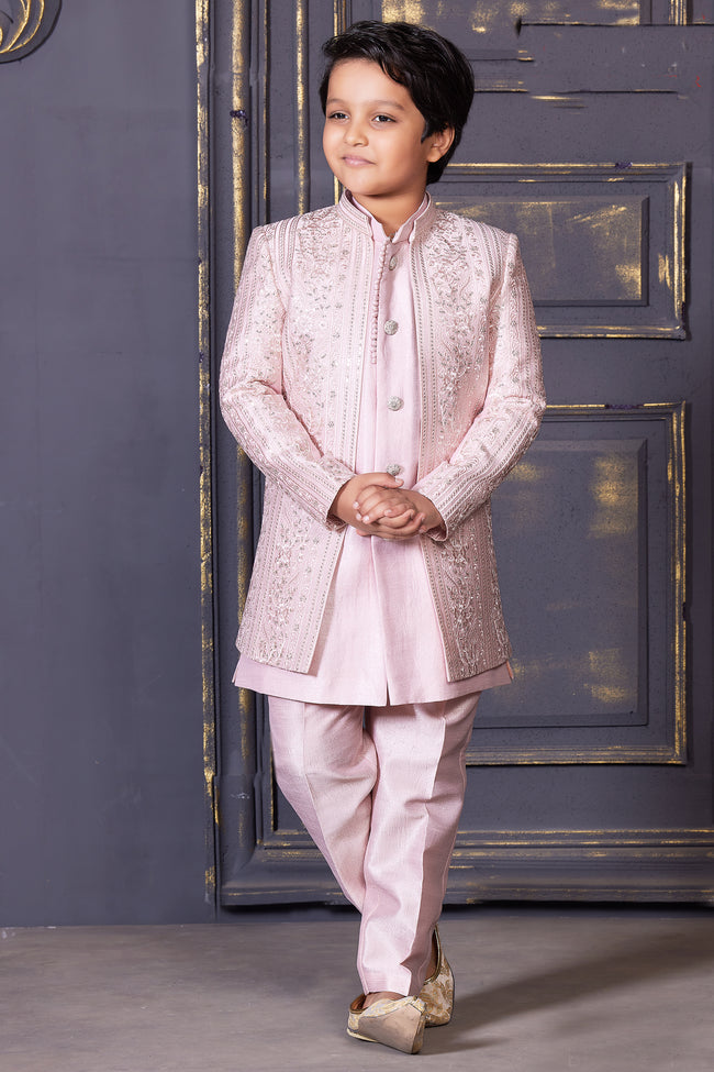 Light Pink Readymade Embroidered Indowestern for Boys