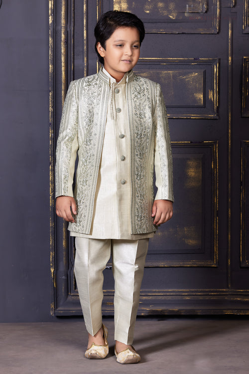 Mint Green Readymade Embroidered Indowestern for Boys