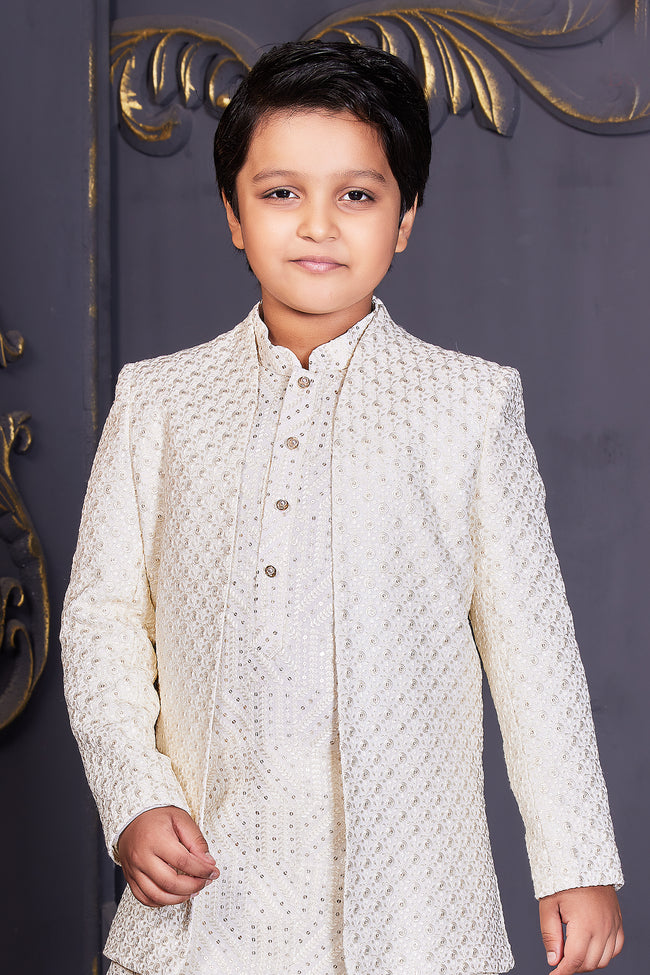 Cream Sequin Work Embroidered with Jacket Indowestern for Boys