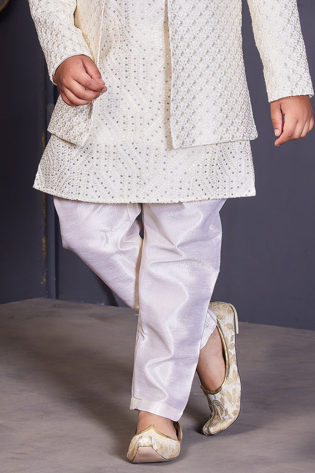 Cream Sequin Work Embroidered with Jacket Indowestern for Boys