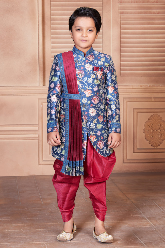 Blue with Maroon Indo-Western for Boys