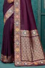 Maroon Woven Design Border Zari Silk Banarasi Saree