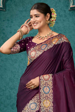 Maroon Woven Design Border Zari Silk Banarasi Saree