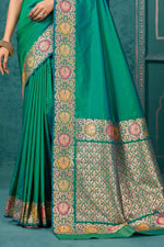 Green Woven Design Border Zari Silk Banarasi Saree
