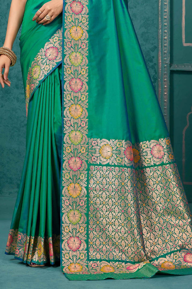 Green Woven Design Border Zari Silk Banarasi Saree