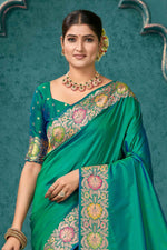 Green Woven Design Border Zari Silk Banarasi Saree