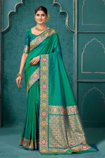 Green Woven Design Border Zari Silk Banarasi Saree