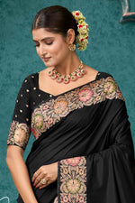Black Woven Design Border Zari Silk Banarasi Saree