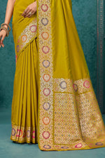 Yellow Woven Design Border Zari Silk Banarasi Saree