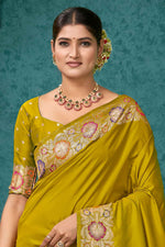 Yellow Woven Design Border Zari Silk Banarasi Saree