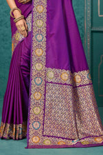 Purple Woven Design Border Zari Silk Banarasi Saree