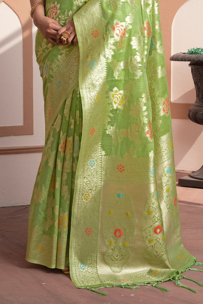 Green with Zari work Silk cotton Traditional Saree