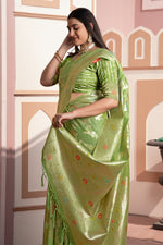 Green with Zari work Silk cotton Traditional Saree
