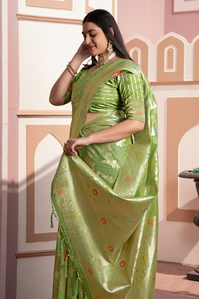 Green with Zari work Silk cotton Traditional Saree