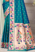 Rama Blue Silk Woven Zari Paithani Saree