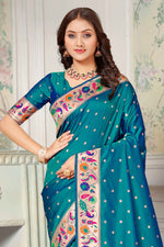 Rama Blue Silk Woven Zari Paithani Saree