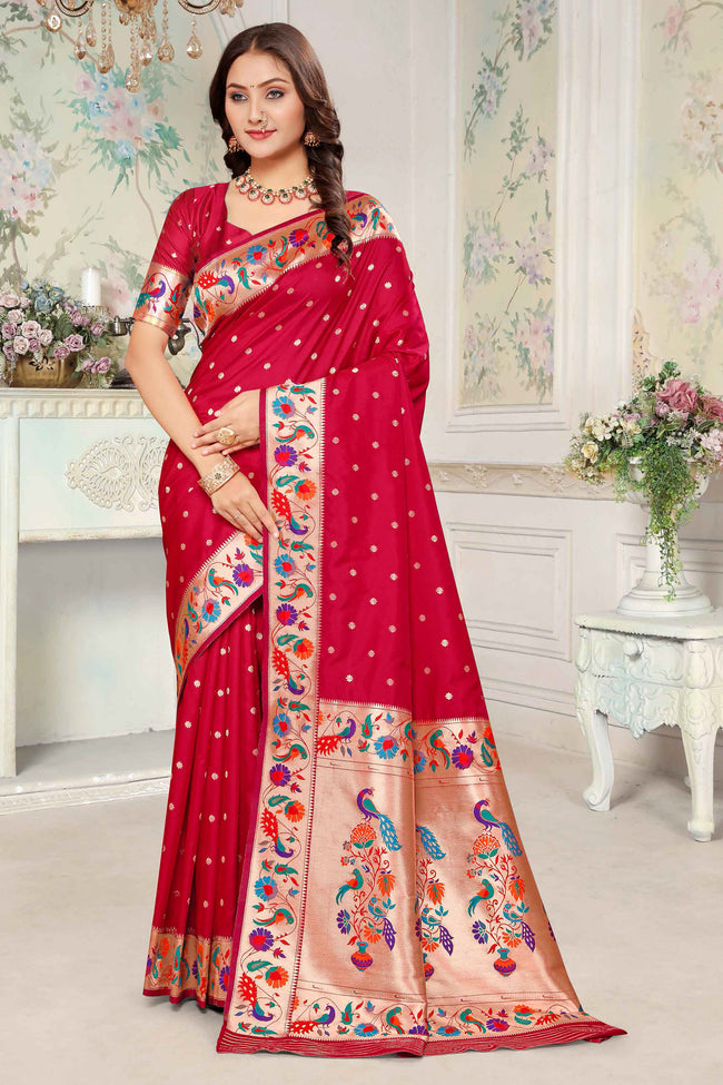Red Silk Woven Zari Paithani Saree