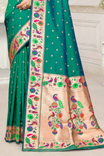 Teal Green Silk Woven Zari Paithani Saree