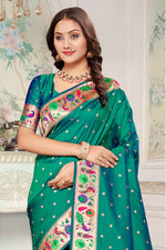 Teal Green Silk Woven Zari Paithani Saree