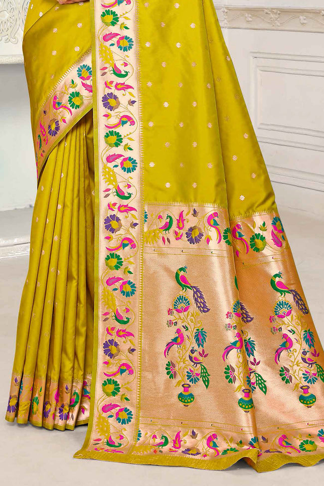 Yellow Silk Woven Zari Paithani Saree