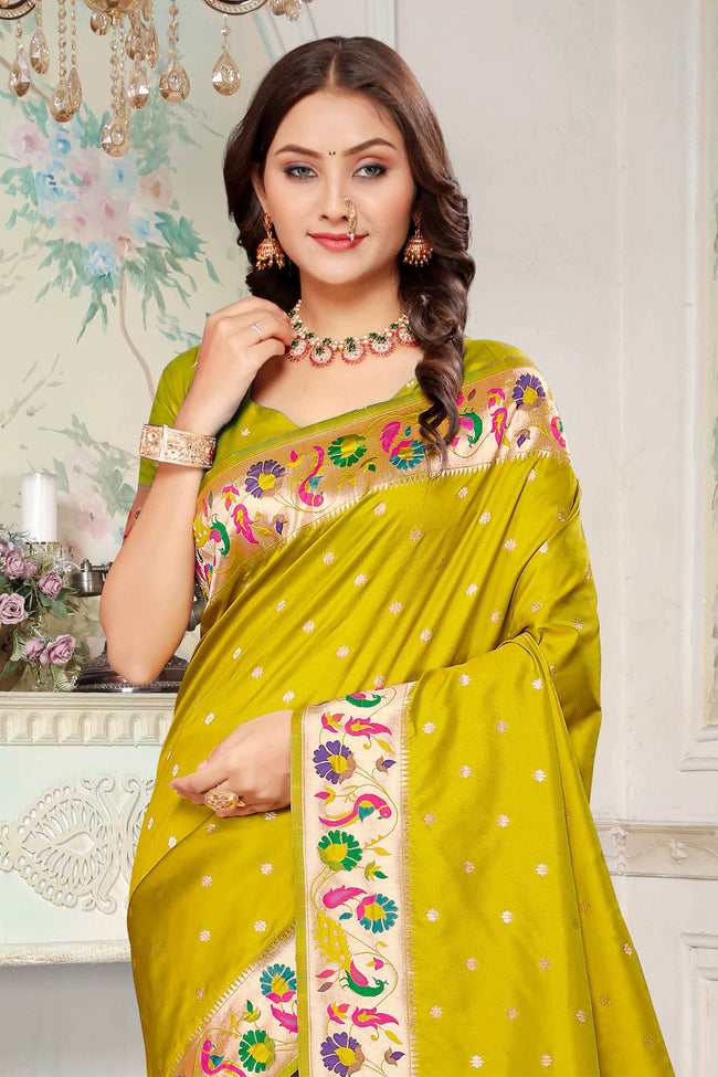 Yellow Silk Woven Zari Paithani Saree
