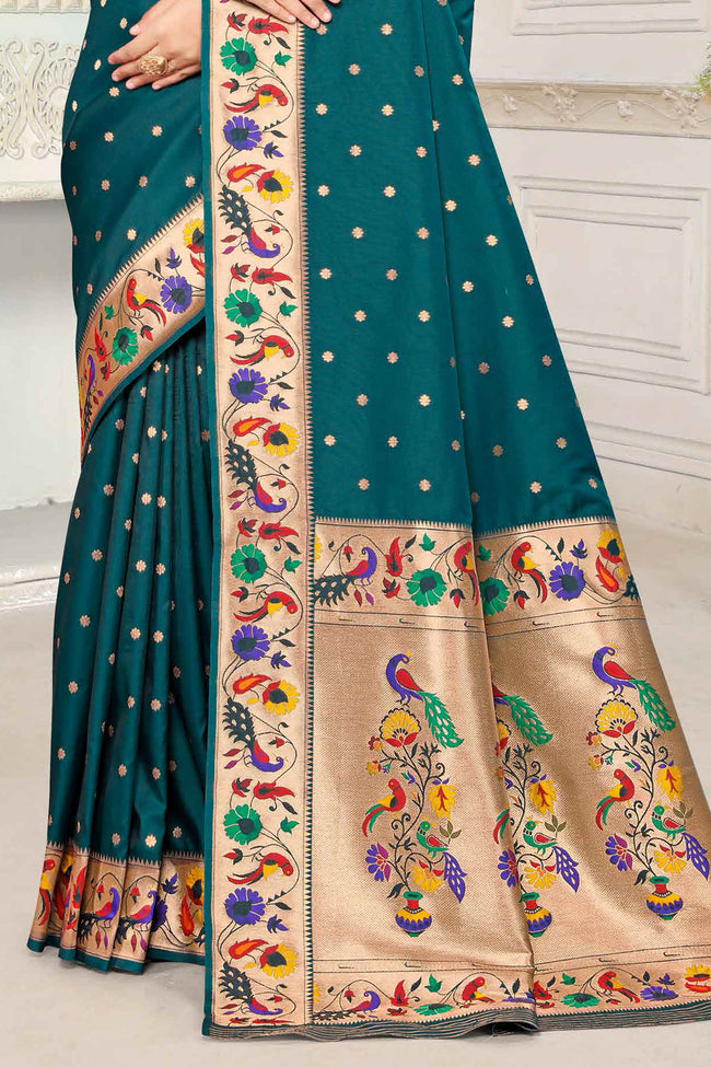 Sea Green Silk Woven Zari Paithani Saree
