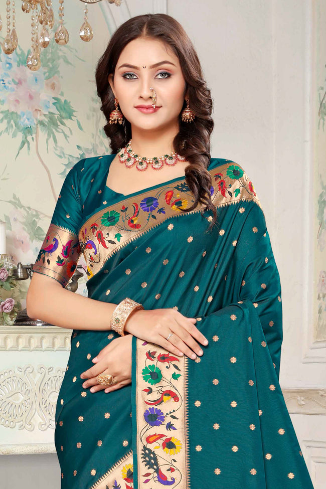 Sea Green Silk Woven Zari Paithani Saree