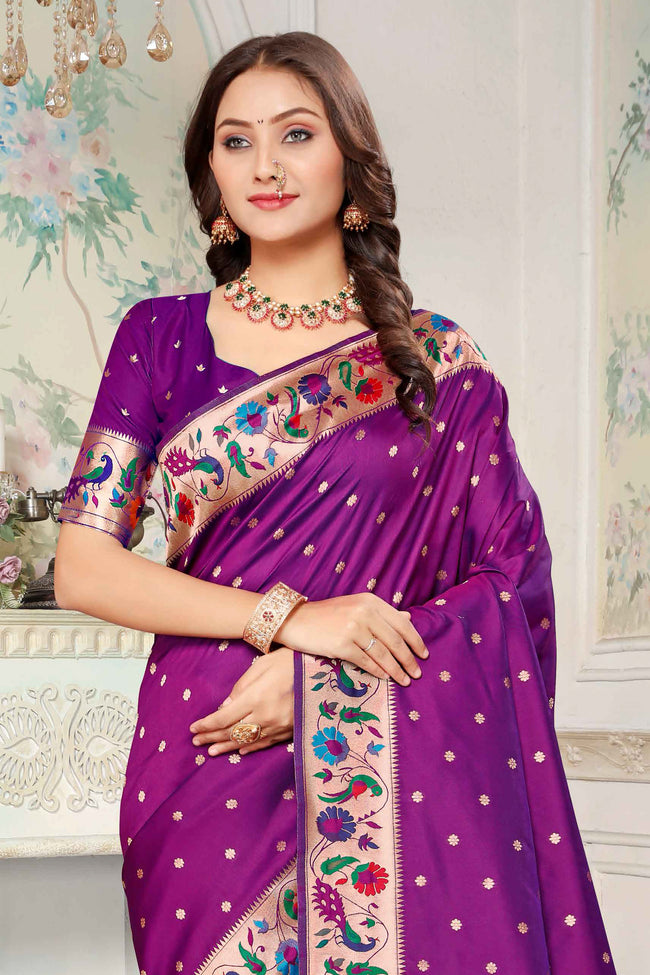 Purple Silk Woven Zari Paithani Saree