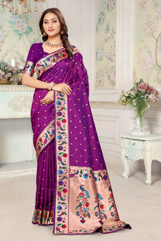 Purple Silk Woven Zari Paithani Saree