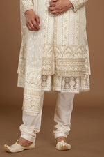 Cream Attractive Groom Embroidered Sherwani For Men