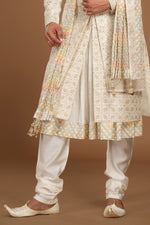 Cream GoldAnarkali Style Embroidered Sherwani For Wedding