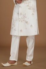 White Sherwani Set In Silk With Embroidered Work For Men