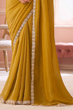 Mustard Yellow Georgette Silk Embroidered Fancy Saree