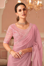 Blush Pink Embellished Georgette Saree with Designer Blouse