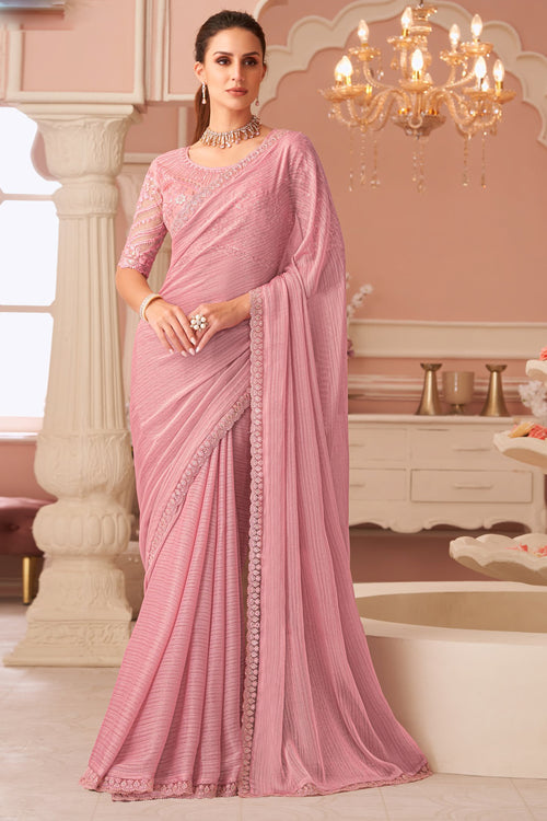 Blush Pink Embellished Georgette Saree with Designer Blouse