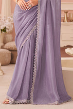 Lavender Sequins Embroidered Patch Border Georgette Party Wear Saree